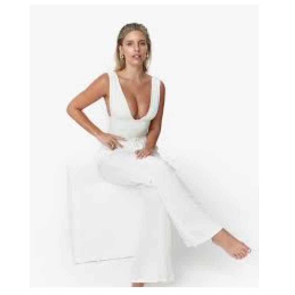 BRA TOP DEEP V BELL BOTTOM JUMPSUIT RHINESTONE ACCENTS